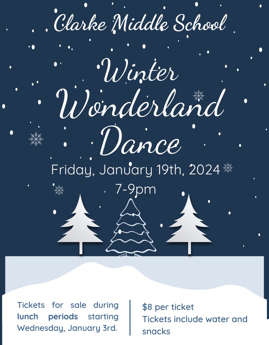 John Geekie (@johngeekie3) on Twitter photo Winter Wonderland Dance on January 19th. Tickets go on sale tomorrow during lunch periods ❄️⛄️ <a href="/lizkinsella93/">W.T. Clarke Middle School</a> @jmiraglia31 Winter Wonderland Dance on January 19th. Tickets go on sale tomorrow during lunch periods ❄️⛄️ <a href="/lizkinsella93/">W.T. Clarke Middle School</a> @jmiraglia31
