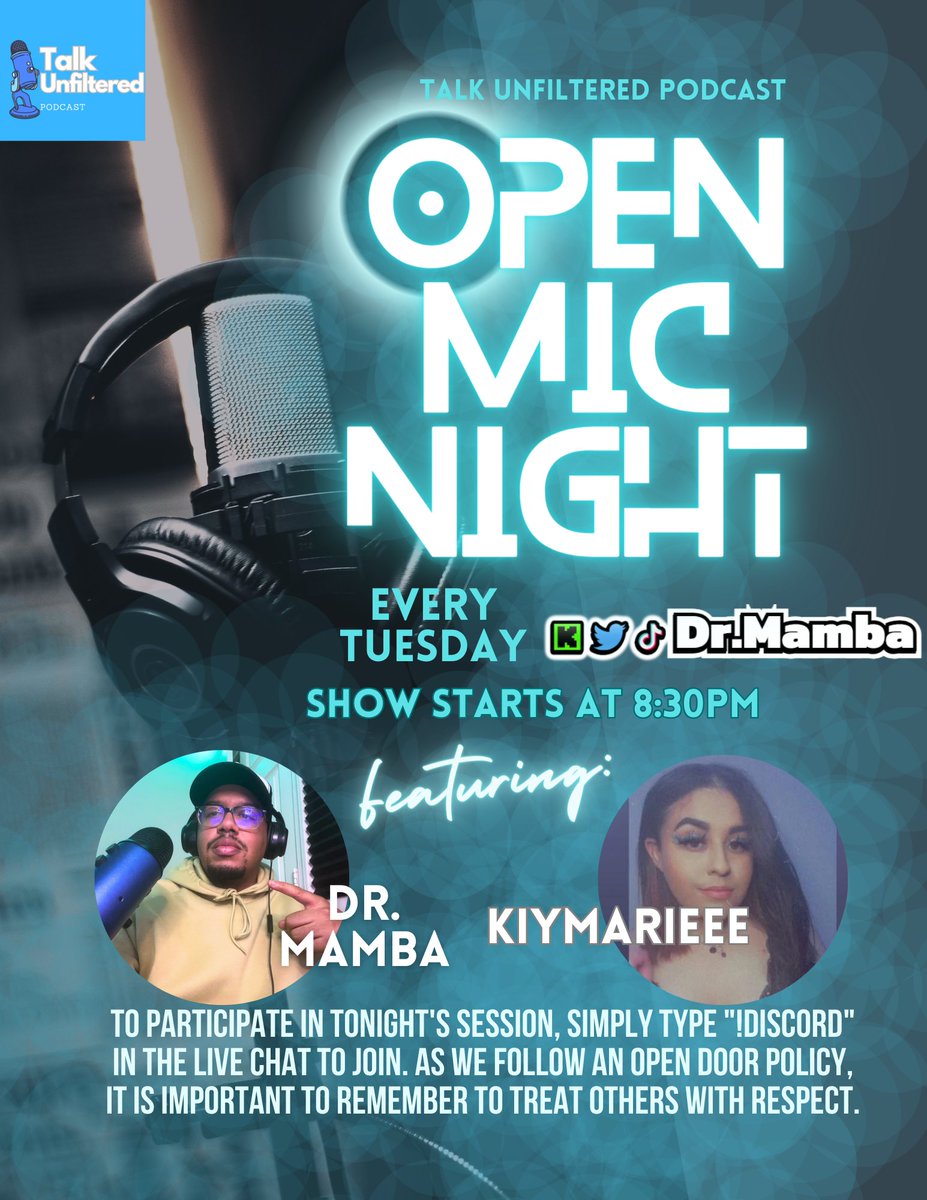 ✨ So mark your calendars and set your alarms – tonight's Open Mic Night on Discord promises to be an unforgettable experience! Simply join our channel at 8:30 PM and get ready to be amazed. 

Discord link: discord.com/invite/jcfvjNK…
#OpenMicNight #ExpressYourself #VirtualCommunity