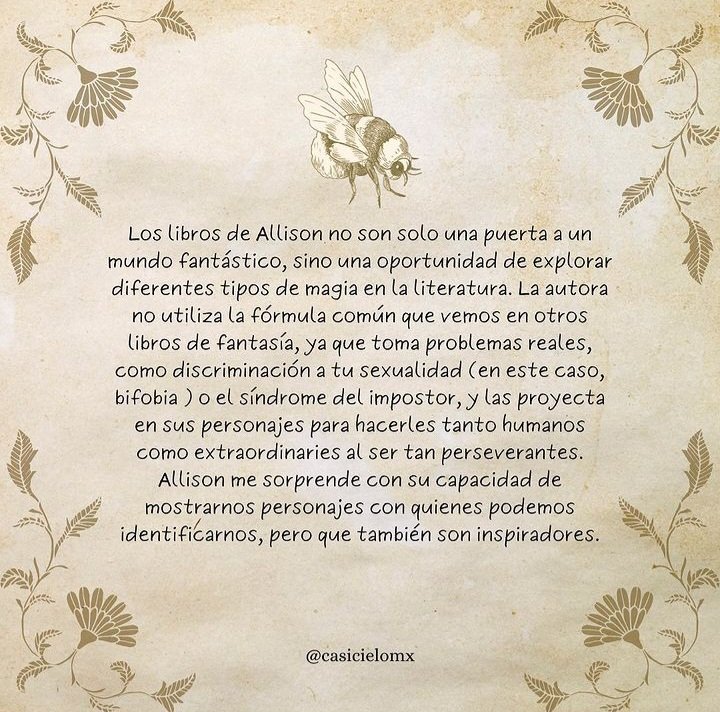 Si te gustan las historias de romance y fantasía, no puedes perderte los libros de Allison Saft. En este post te recomendamos por dónde empezar a leerla y qué esperar de sus lanzamientos para 2024 📖📚💖

instagram.com/p/C1fFF_YLs0k/…