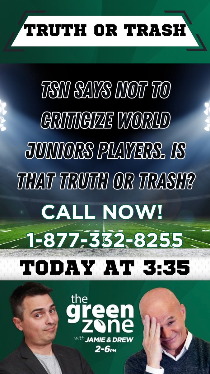 GreenZoneSK's tweet photo. AND WE’RE BACK! It’s the first show of 2024! Check the lineup:
2:35 @MattCullenLive #WorldJuniors
3:05 Jamie & Drew Holiday Catch Up
3:35 #TruthOrTrash
4:05 Football At 4 w/@BrittonGray
4:35 Dropping The Gloves - #WinterClassic
5:05 Alan Millar @WHLPats
#GreenZone https://t.co/0pVUav90X7