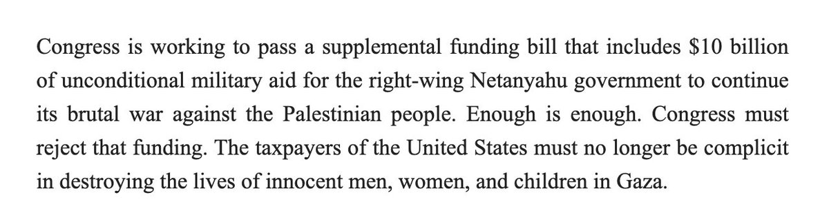 New: Bernie Sanders says no more U.S. funding for Israel “Israel’s war against the Palestinian people has been significantly waged with U.S. bombs, artillery shells, and other forms of weaponry. And the results have been catastrophic... Enough is enough.”