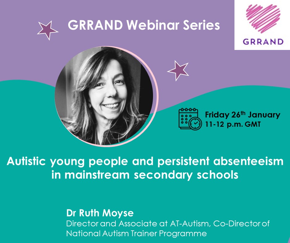 MyrtoKakoulidou's tweet photo. We're so grateful to have @DrRuthMoyse presenting at the 1st @grrand_team webinar for 2024🎇Ruth will discuss important work on persistent absenteeism in autistic young people + recommendations for change. 

🗓️Fri 26th Jan, 11-12 pm GMT 
Free tickets👇 
https://t.co/Vx3dBcEkyR https://t.co/uBTx881R16