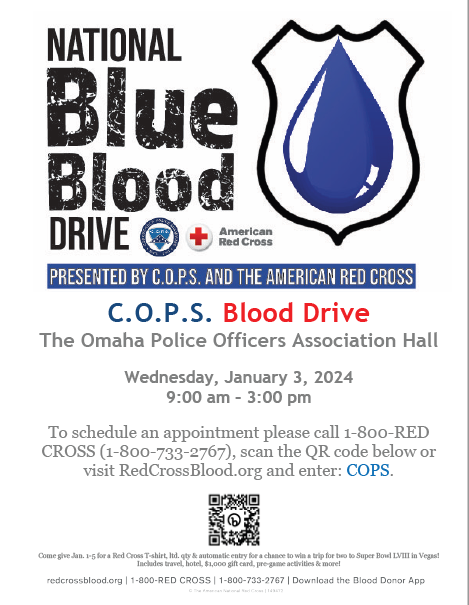 If you are a blood donor, or have thought about becoming one, consider donating blood tomorrow at the C.O.P.S. Blue Blood Drive.