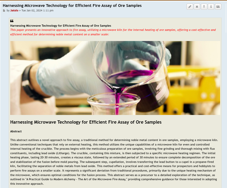 Jatslo's tweet image. Revolutionizing ore analysis! Our latest research explores how microwave kilns can transform fire assaying, making it more accessible and efficient for everyone. Check it out! #OreAnalysis #MicrowaveKilnInnovation

algorithm.xiimm.net/phpbb/viewtopi…