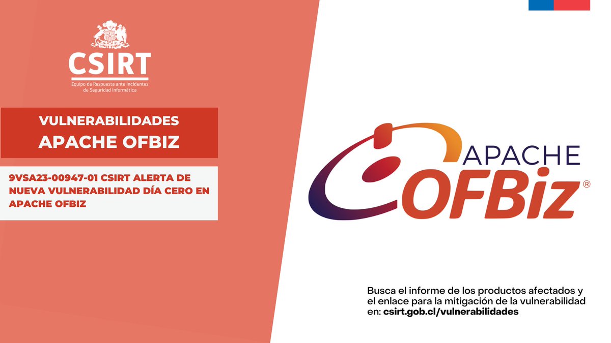 ANCIChile's tweet image. ยกA parchar! ๐ฉน #CSIRT comparte informaciรณn de una nueva vulnerabilidad de dรญa cero parchada para #ApacheOFBiz. La informaciรณn: csirt.gob.cl/vulnerabilidadโฆ #CSIRTGob #vulnerabilidades