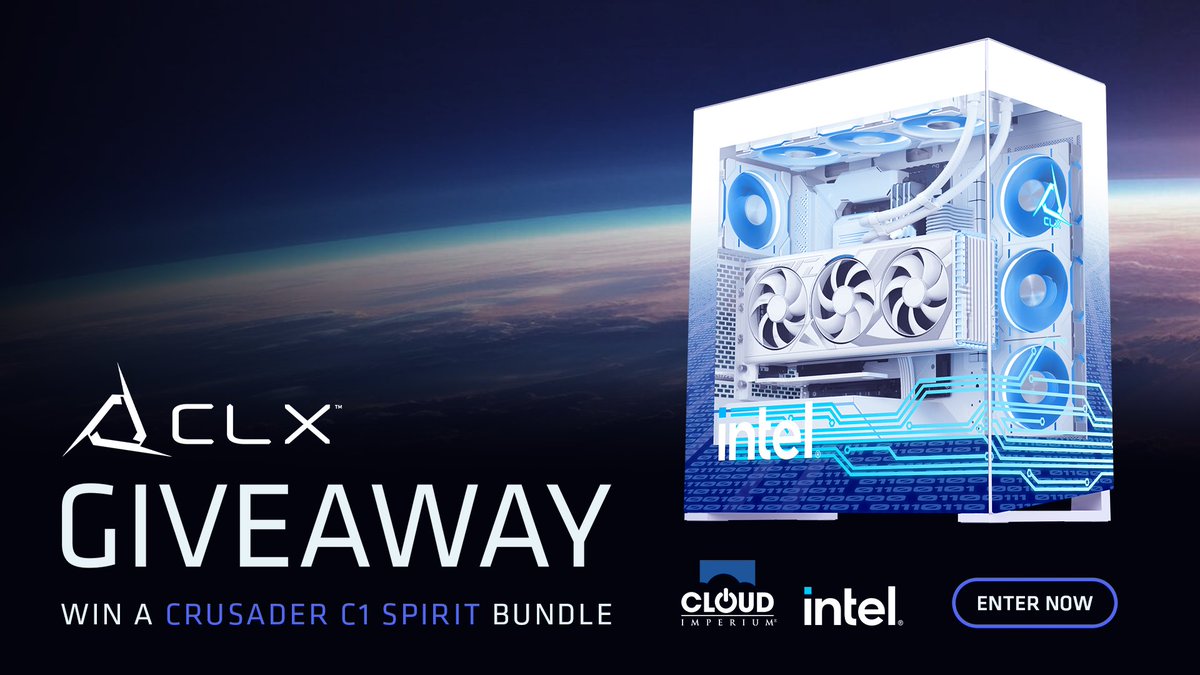 CLXGaming's tweet photo. 🪐🚨PC GIVEAWAY 🚨🪐

There is still time to enter our GIVEAWAY with @RobertsSpaceInd and @IntelGaming for a chance to win a custom CLX x Intel Horus PC and a Star Citizen Crusader C1 Spirit Ship Package!

🟣LIKE 
⚪️REPOST
🔵TAG A FRIEND 

Enter here:
https://t.co/PbgoDIdQvr

#CLXGaming #evokethegods #CLXHorus
