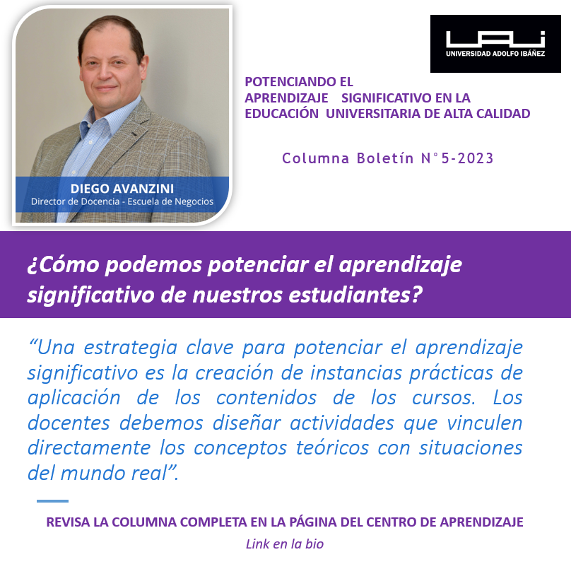 Muy interesante la columna que Diego Avanzini compartió con toda la comunidad UAI, en relación al aprendizaje significativo. 
Los invitamos a leer directamente en la página del Centro de Aprendizaje: centrodeaprendizaje.uai.cl/2023/12/21/bol…