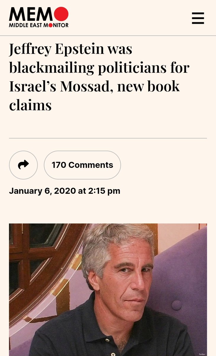 robinmonotti's tweet image. 'Jeffrey Epstein was blackmailing politicians for Israel’s Mossad, new book claims'
"The deceased American financier and convicted sex offender Jeffrey Epstein and his girlfriend Ghislaine Maxwell were Israeli spies who used underage girls to blackmail politicians into giving…