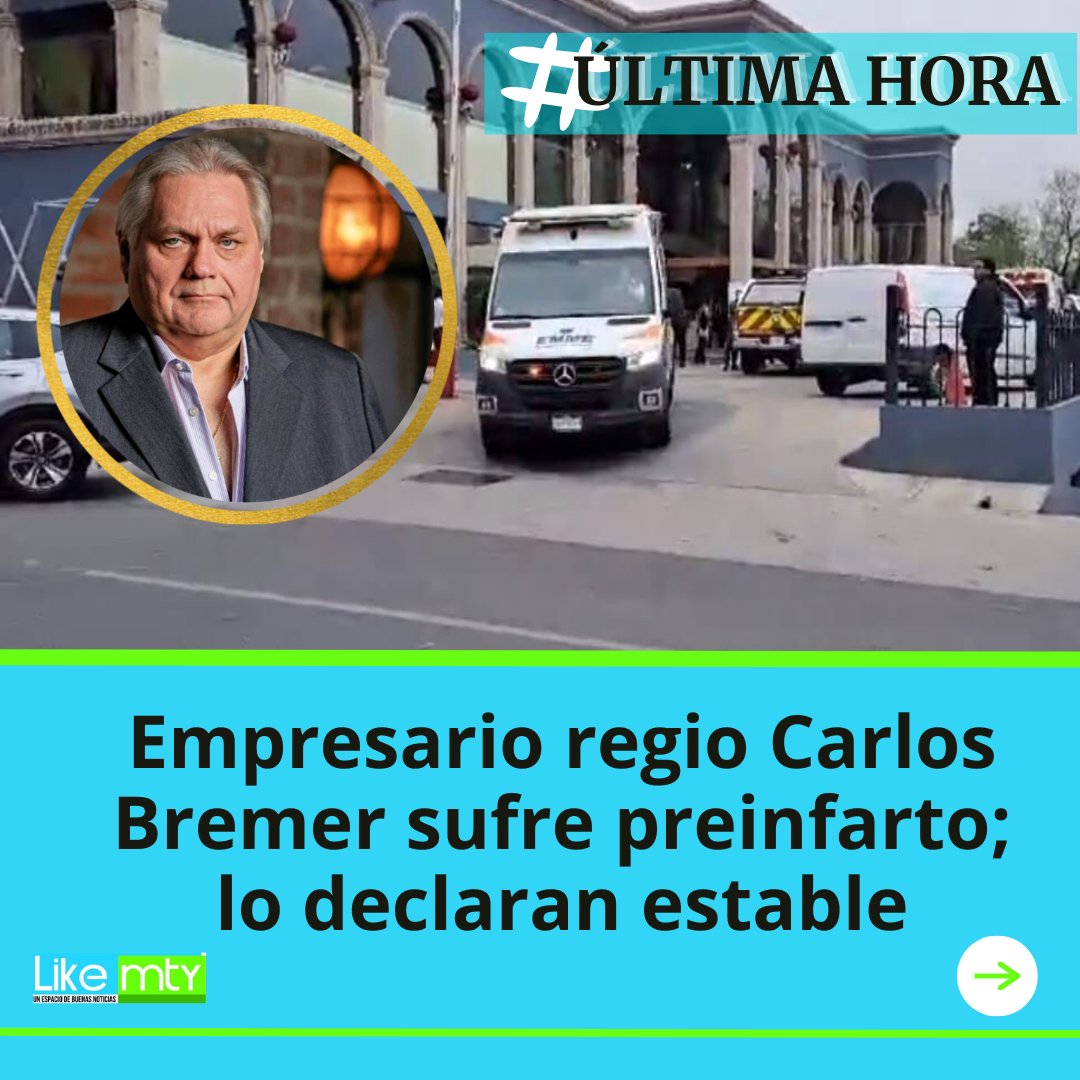 noticiascirculo's tweet image. El empresario sampetrino se desvaneció en su oficina por lo que de inmediato fue atendido por paramédicos y trasladado a un hospital de la localidad.
#CarlosBremer #SanPedro #Preinfarto @carlosbremerg @ValueGF @AtentosMTYSur @VecinoSPGG @ComunidadMTY @Mty_Leones @muchotraficomty