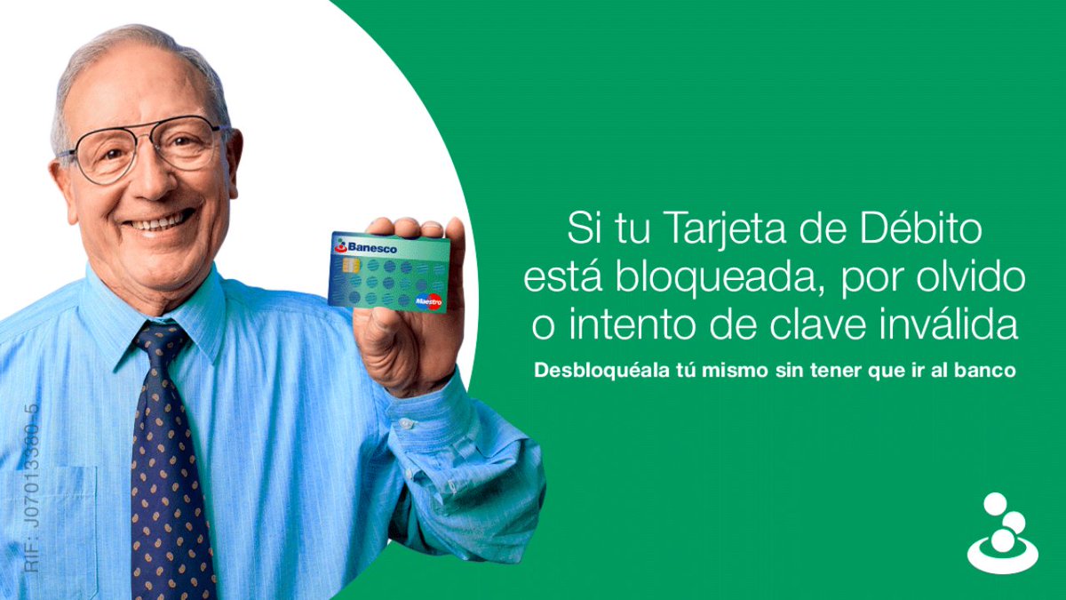 Recuerda que, si tu Tarjeta de Débito está bloqueada por olvido o intentos de clave errada, tú puedes desbloquearla sin tener que ir al banco a través de nuestro asistente virtual #Dani desde #BanescoMóvil o Banesco.com 📲 💻

#BanescoContigo #Pensionado