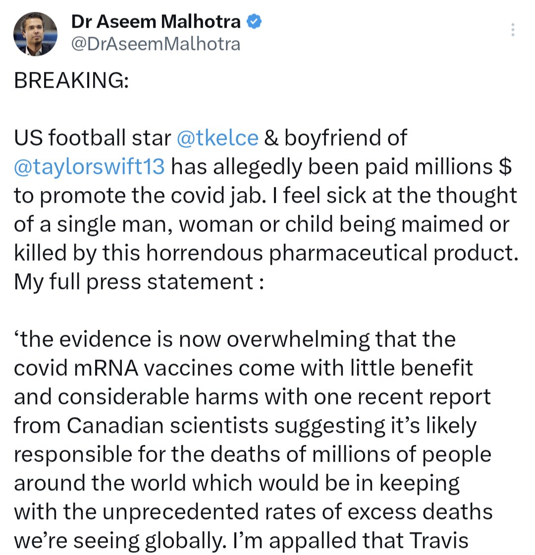 Aseem Malhotra has issued a 'press statement' citing a 'report from Canadian scientists' claiming covid vaccines killed millions of people. The report, by anti-Semitic crank Denis Rancourt, basically blames every excess death in the world on vaccines. 🤦‍♂️ twitter.com/_johnbye/statu…