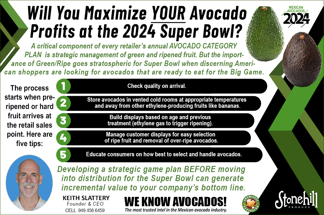 #Avocados 🥑 + Super Bowl 🏈 = Profits 📈 Will you maximize your profits?

Develop your game plan BEFORE moving into distribution. Call or text Keith at 949.456.6459 or email Slattery@StonehillProduce.com

#supermarkets #supermarketnews #produceindustry #fruit