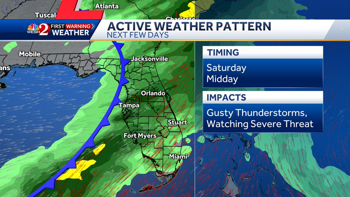 EricBurrisWX's tweet photo. We have a pretty active weather pattern coming the next few days.

First storm system coming our way comes late tomorrow. A few showers tomorrow evening through the early Thursday hours- but for now looks like it won't be impacting the WDW 5k! https://t.co/DBPSI6WKv2