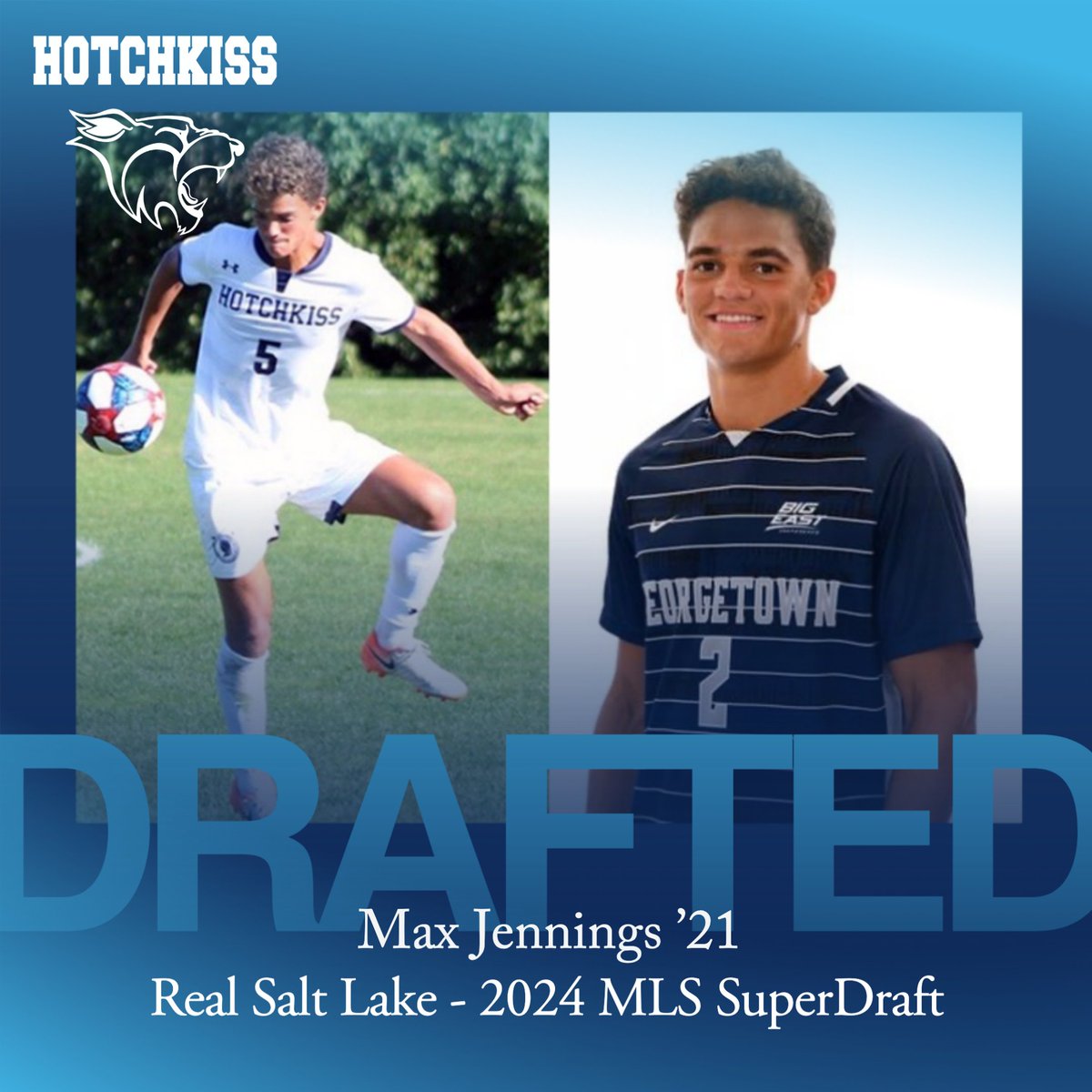 ROAR! Maximus Jennings ’21, Georgetown DF, was 76th overall in the 2024 MLS SuperDraft. Prior to Georgetown, Max was heavily involved across student life at Hotchkiss, playing football, soccer, lacrosse, and indoor track. #hotchkissschool #bearcats