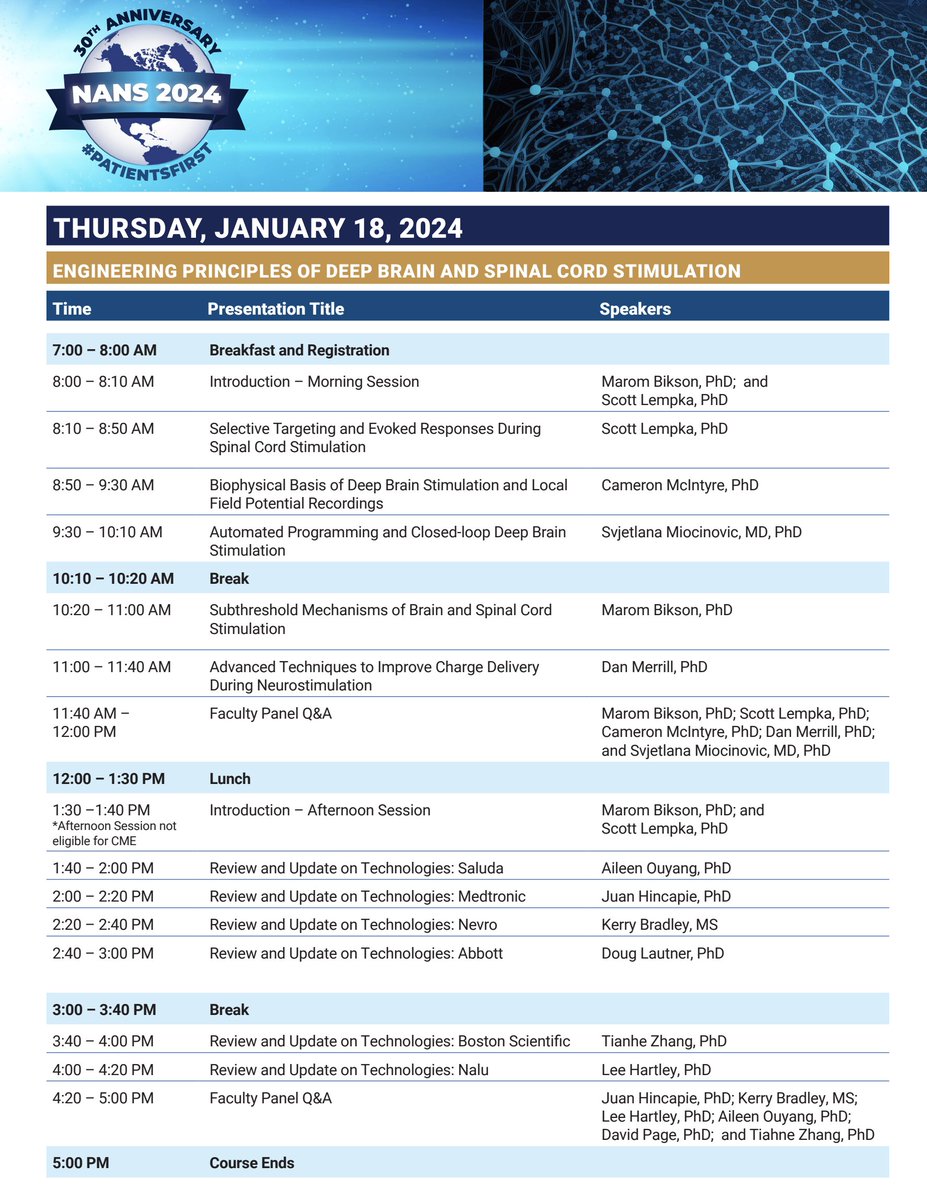 MaromBikson's tweet image. #NANS2024 @NANS_ION Jan 18, 2025 pre-conference workshop &quot;Engineering Principles of Deep Brain and Spinal Cord Stimulation&quot; for technologists, scientists &amp;amp; clinicians interested in whats new / coming in neuromodulation devices.