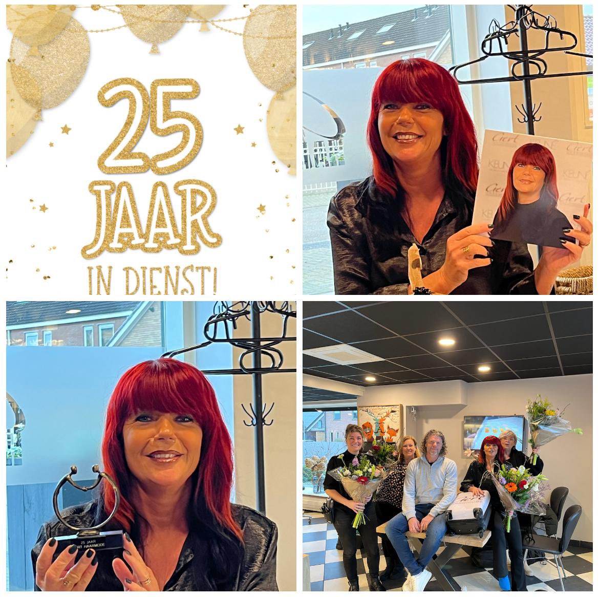 Al 25 jaar in dienst bij Gert Haarmode. Hoe leuk is dit vanaf het begin van het bestaan van de zaak al aanwezig. #gerthaarmode
