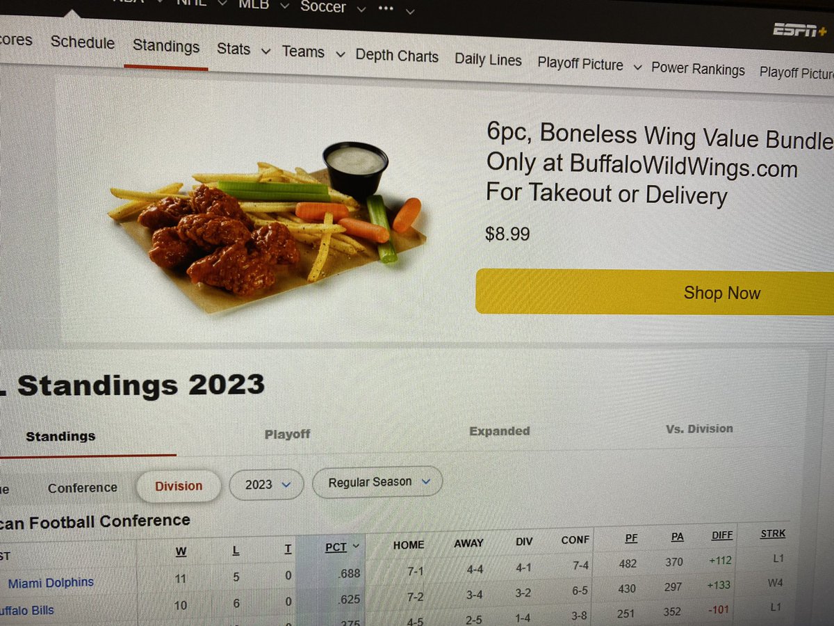 So, I’m looking at the current standings. This is the ad running at the top of the page. How is this possible? Looks delicious.