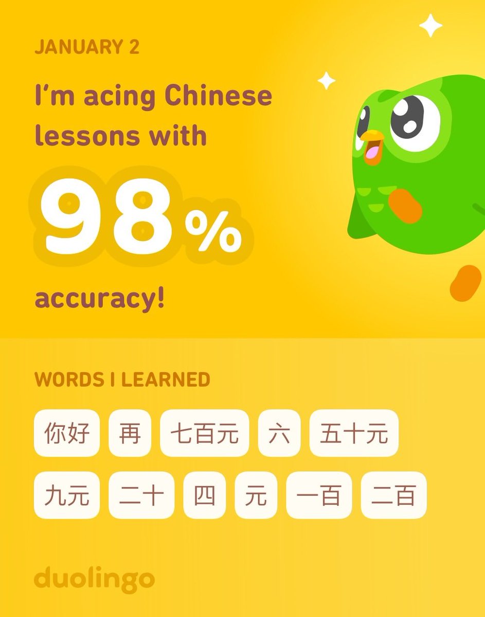 PSawyi's tweet photo. I’m learning Chinese on Duolingo! It’s free, fun, and effective. https://t.co/WMCgNlZokw