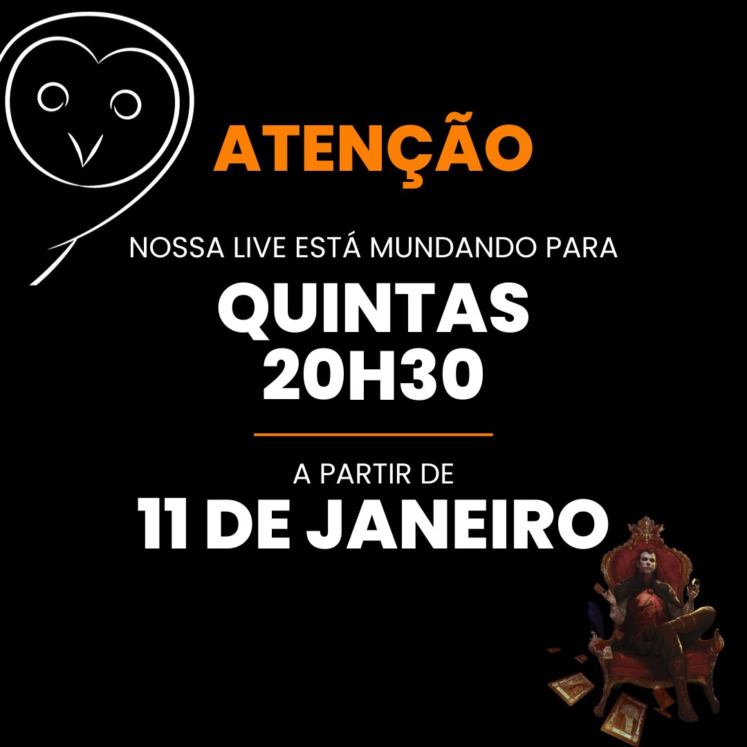 CorujaEstelar's tweet photo. Atenção! Tanto nossa estreia, quanto todas as próximas aventuras serão agora de quinta-feira, às 20:30!

Nos vemos na Twitch! Link na Bio! https://t.co/sqxDWLE2Nx