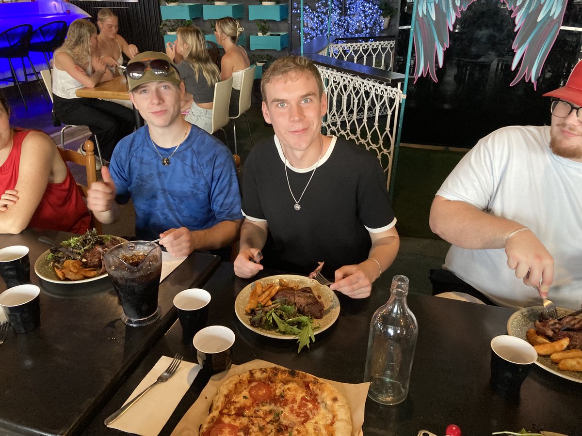 Where else but in Australia will you find kangaroo on the menu? Intrepid <a href="/WNEUniversity/">Western New England University</a> students Max Leifer (ME) and Knut Lundstrom (BAIM) gave it a try, with Max giving it a thumbs up! #WNEexploretheworldaroundyu