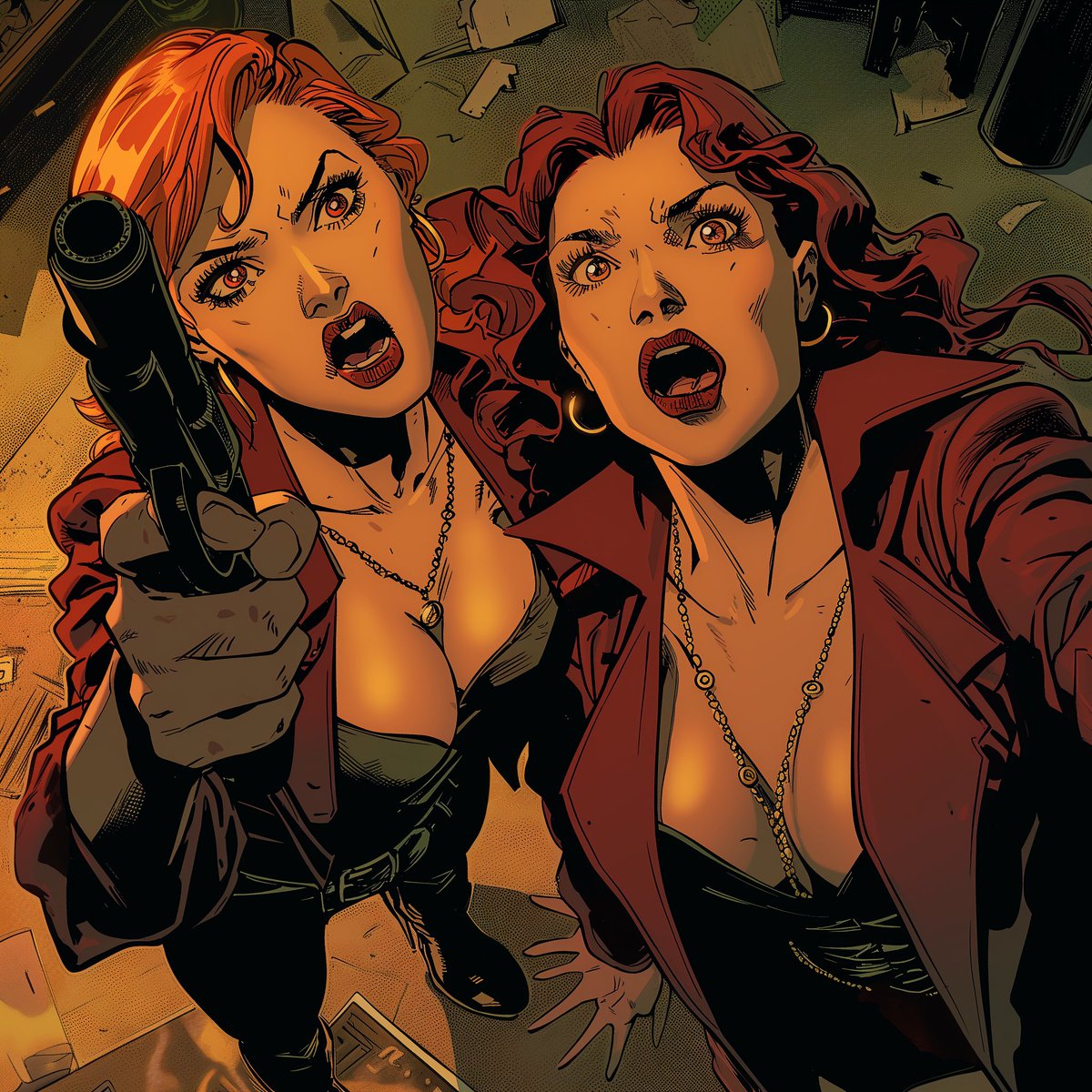 scosinus32's tweet photo. 🔥The two beautiful female villains look up and see the superhero heading straight for them from the sky!🔥My #AIArtworks with @midjourney v6 #evilbabes #defeatedfemalevillains #damselsindistress #midjourneyV6 #aiART #ryona #zako https://t.co/SuEEyYjwhX