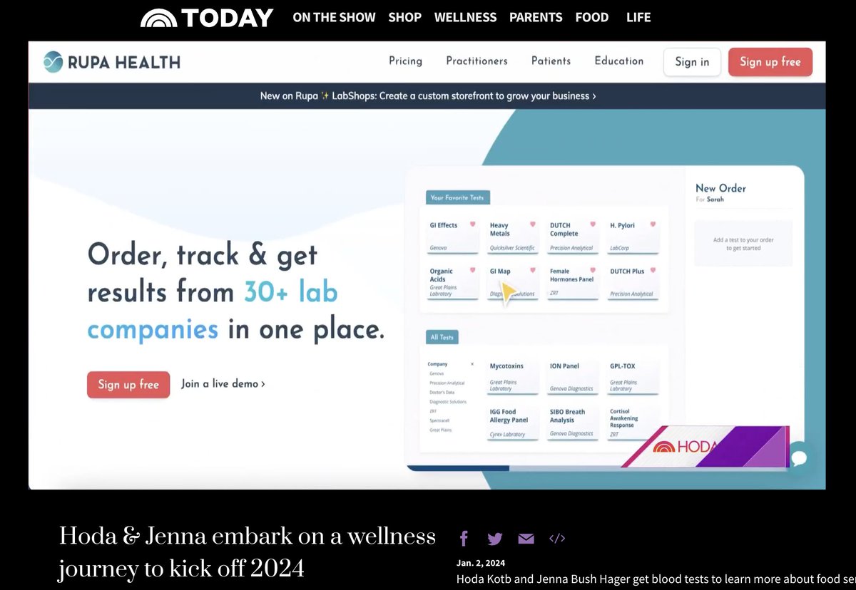 Spotted on @TODAYshow this morning! 🤩 @Rupa_Health @HodaAndJenna got Rupa testing to kick off their 2024 health goals! 💥 today.com/video/hoda-jen…