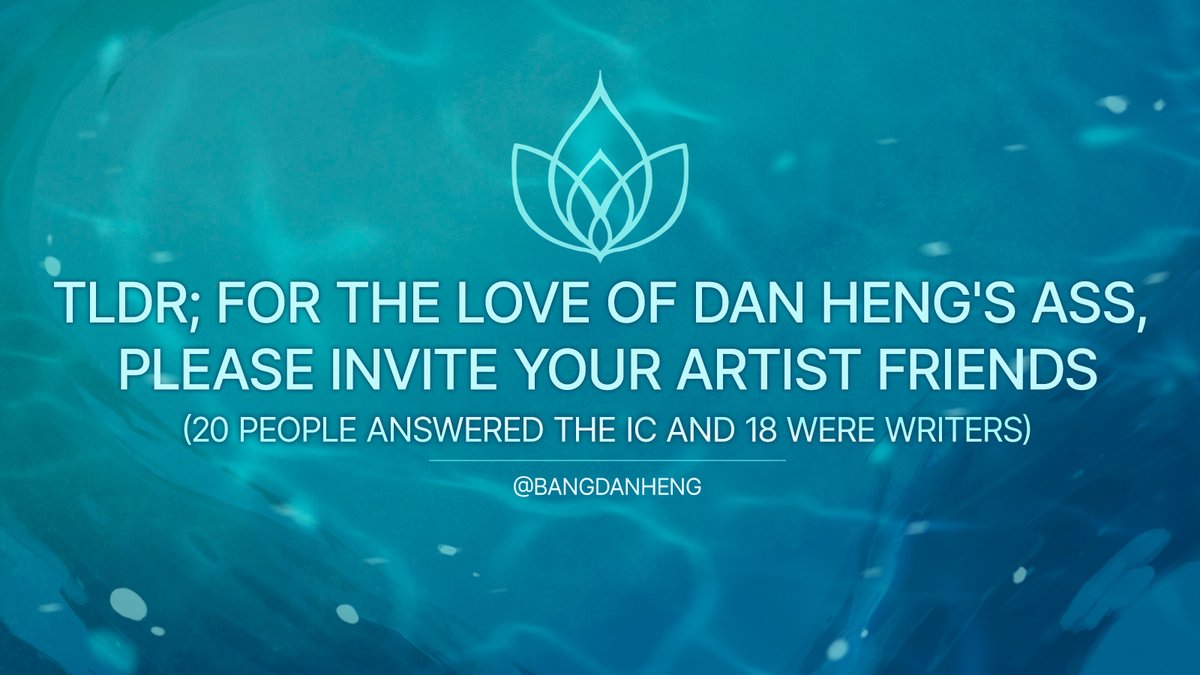 bangdanheng's tweet photo. Of our 20 respondents, 18 were writers... so please, please invite your artist friends to participate so we can get this show on the road! 

Keep an eye open for the sign-up form, as spots will be first-come, first-serve. Thanks for your support! https://t.co/aOxhKImXhW