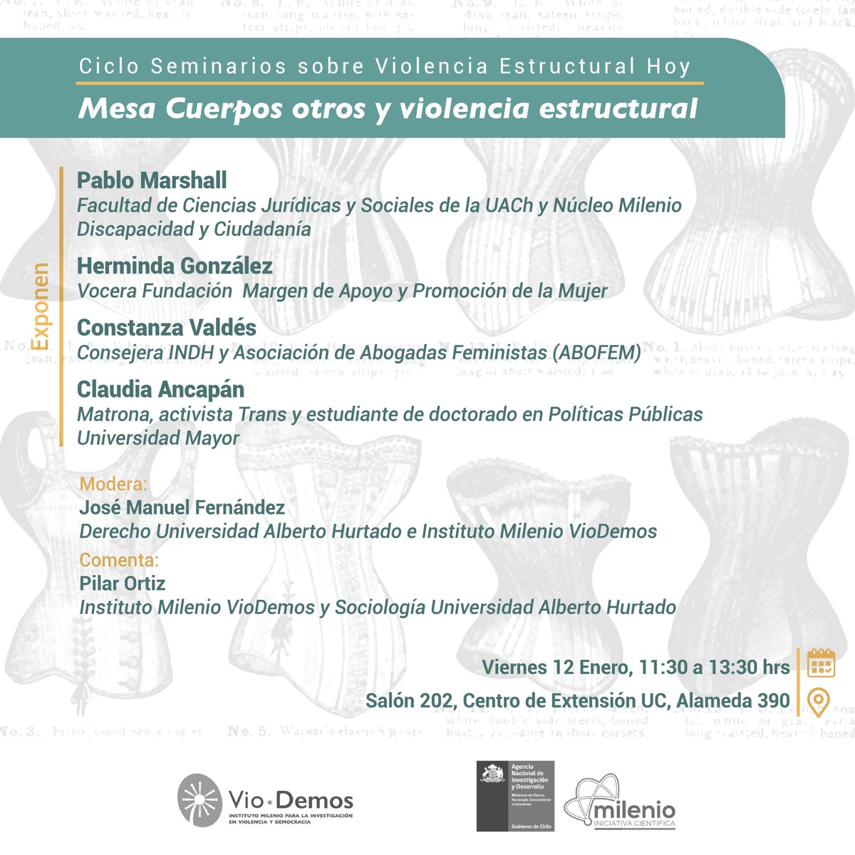 ✏️El viernes 12 de enero se realizará la primera sesión del Ciclo de Seminarios "Violencia Estructural Hoy", instancia organizada por #VioDemos, que en esta ocasión abordará la problemática de la violencia como concepto y desde el cuerpo. 📷INSCRIPCIONES: forms.gle/TSPbXpUXF7RvWX…