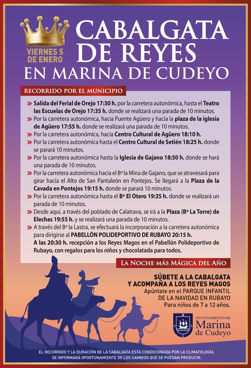✨¡La Noche más Mágica del Año!, ✨VIERNES 5 DE ENERO ✨
👑👑👑CABALGATA DE REYES EN MARINA DE CUDEYO ¡Atentos peques!✨