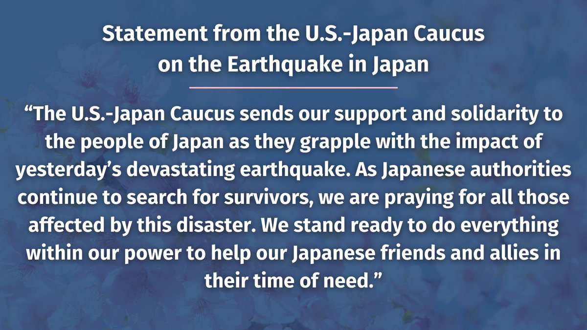 USJapanCaucus's tweet photo. Today, U.S.-Japan Caucus chairs @JoaquinCastroTX and @RepAdrianSmith released the following statement to express their support and solidarity with the Japanese people after yesterday's devastating earthquake. https://t.co/mKPhx7veeP