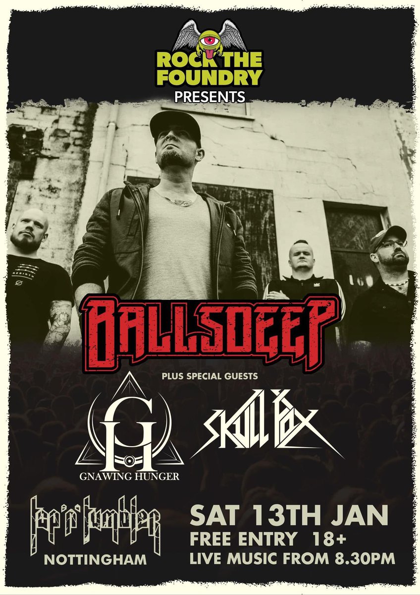Next up for us, and first up for 2024, we're playing with Ballsdeep and Skull Fox at the Tap 'n' Tumbler in Nottingham on Saturday 13th. Free Entry and everything, see you there. Thanks to Rock The Foundry for having us. facebook.com/events/7013051…