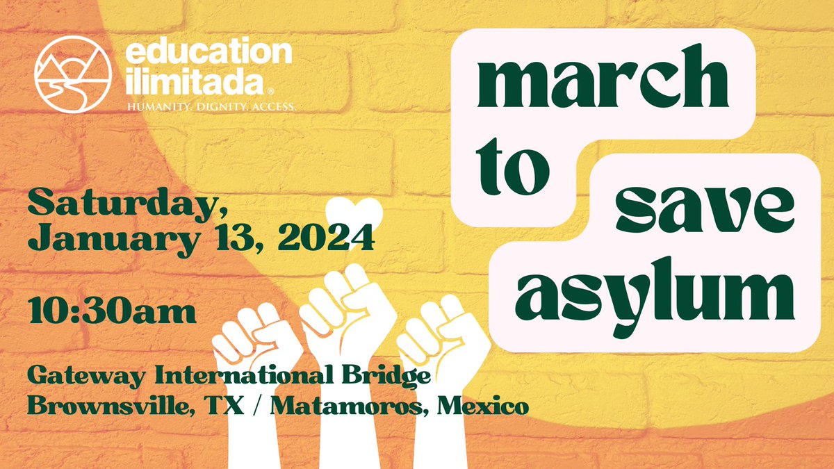 Please join us as we honor the life of #MLK, marching to #SaveAsylum on Saturday, January 13, 2024.

Support our Winter Fundraiser here:
givebutter.com/EducationIlimi…

#educationmatters #educationforall #literacy #literacyforall #humanity #dignity #access #RGV #Immigration #refugees