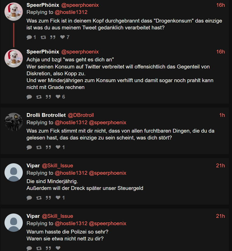 speerphoenix's tweet photo. Was bist du eigentlich für eine Schreckgestalt  wow
Musst deinen Konsum so sehr rechtfertigen dass du nen übergriffigen Suchti der minderjährige mit Drogen versorgt und gemeinsam Selbstverletzung mit Ritzi inszeniert in Schutz nimmst? https://t.co/2tvt7Wa4hk