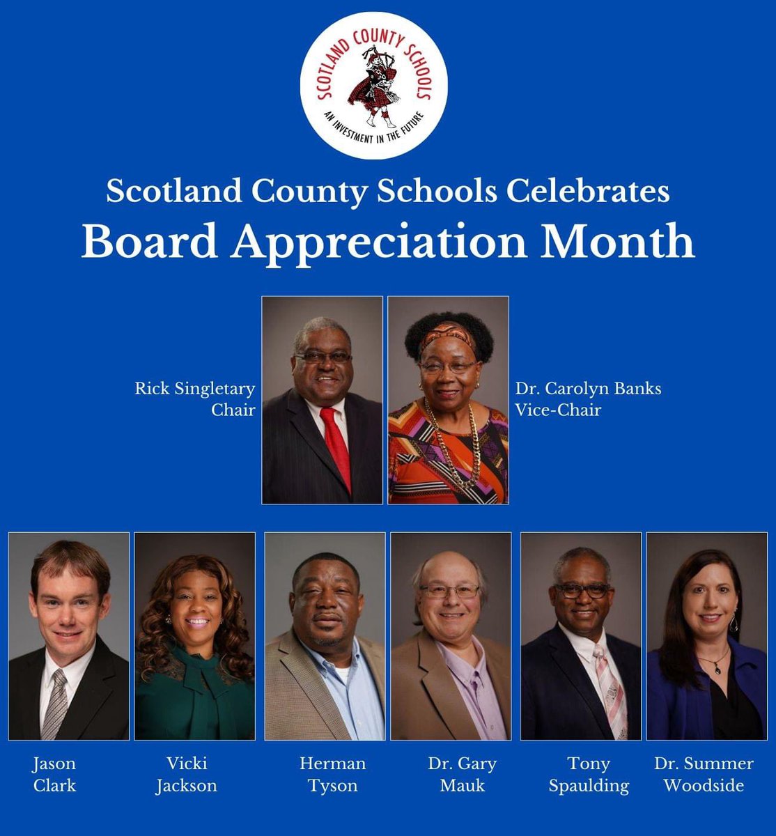 It’s School Board Appreciation Month!🍎 We would like to honor and express our gratitude to the incredible individuals who make up our BOE. Their commitment to public education is unwavering and ensuring the success of every student is at the forefront of each decision they make.