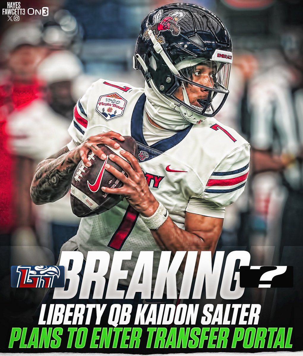 BREAKING: Liberty QB Kaidon Salter plans to enter the Transfer Portal, he tells @on3sports The 6’1 195 QB threw for 2,876 yards and 32 TDs. Added 1,089 yards rushing & 12 TDs on the ground. Led Liberty to a 13-1 Record & will have 2 years of eligibility remaining…