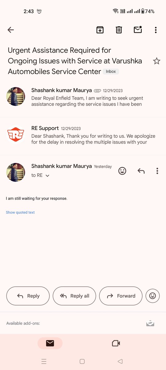 shanknamdev's tweet photo. Still waiting for response 😞 https://t.co/l3PBjO0wdy