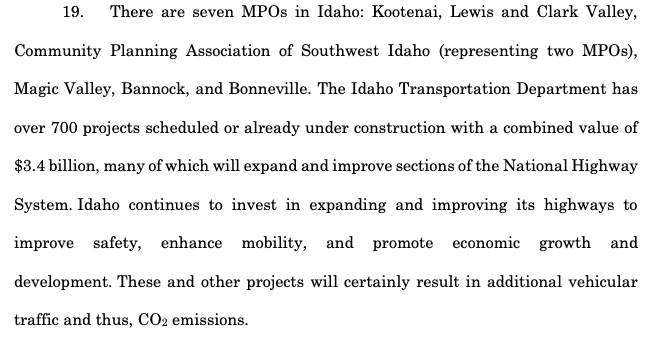 streetsblogkea's tweet photo. IDK who needs to see this, but here's 21 states openly admitting that their planned highway projects will increase greenhouse gas emissions, in a legal filing challenging a federal rule that would require them to tell the public...literally that exact information. https://t.co/sYAPbUY6T5