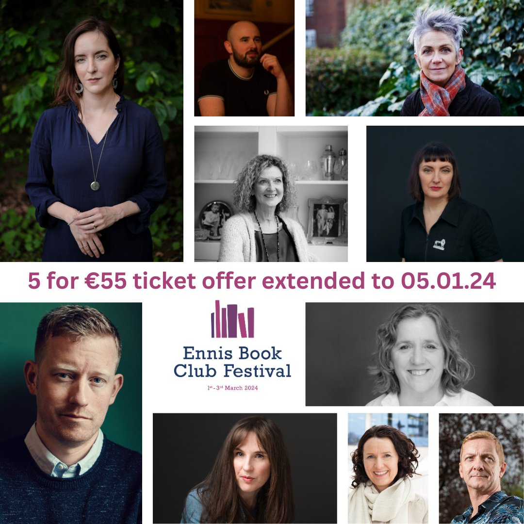 You asked (v. nicely!) so we are happy to oblige by extending our 5 for €55 ticket offer* for #EBCF2024 until this Friday 05.01.24

More info & tickets from ennisbookclubfestival.com/events-2024/

* Booking fees apply

#ebcf #ennis #literaryfestival #bookclubs #festivalsireland