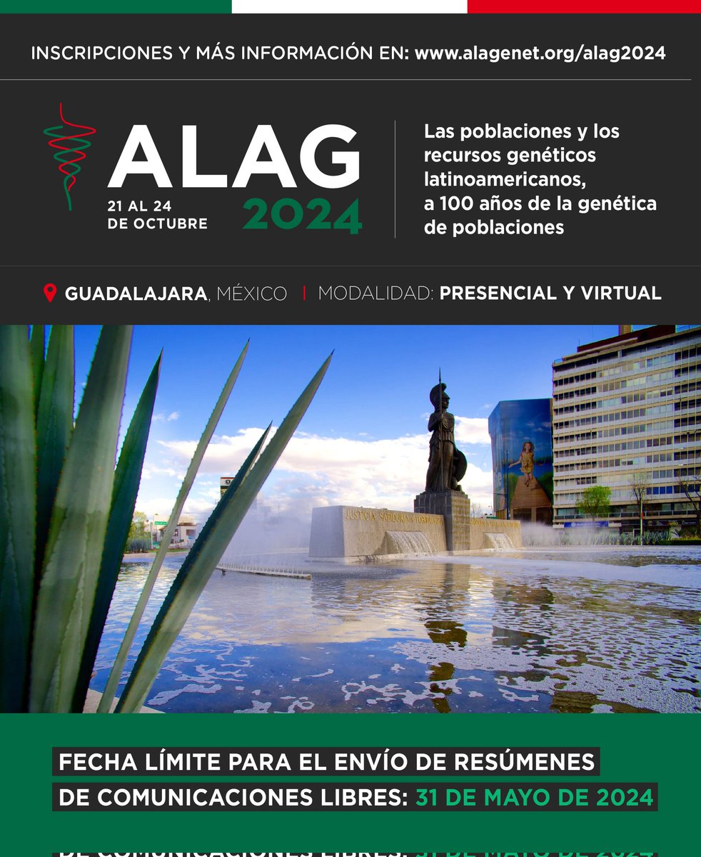 ALAG 2024
FECHA LÍMITE PARA EL ENVÍO DE RESÚMENES DE COMUNICACIONES LIBRES: 31 DE MAYO DE 2024
Inscripciones y mas Información: ww.alagnet.org/alag2024