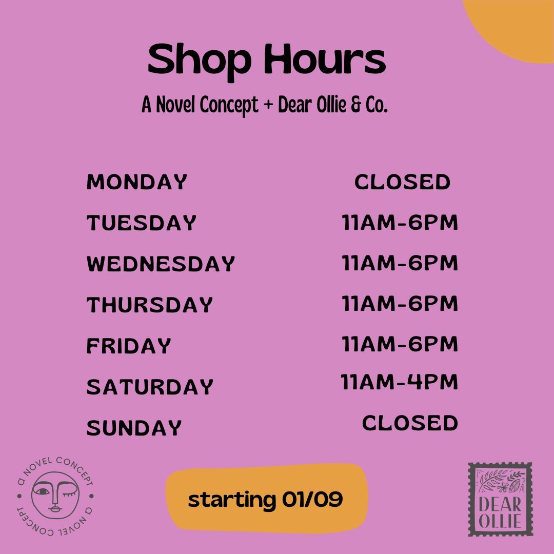 Just wanted to pop in and give you a friendly reminder that we will be closed this week to ring in the New Year. We'll be back in full swing next Tuesday, January 9th. We hope you had a fantastic holiday season and are looking forward to seeing your lovely faces again soon!