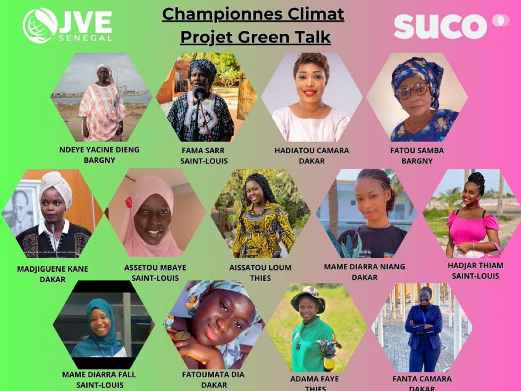Jve_Senegal's tweet photo. Félicitations aux liguères climat 🎉

Dans le cadre du projet #GreenTalk piloté par les femmes pour les #femmes, financé par @AMC_corporatif à travers @SUCO_org , #JVE🇸🇳 a procédé à la sélection de 13 activistes #climatiques  dns le but d’élever leur voix dns la lutte climatique https://t.co/2dxFdJjuOj