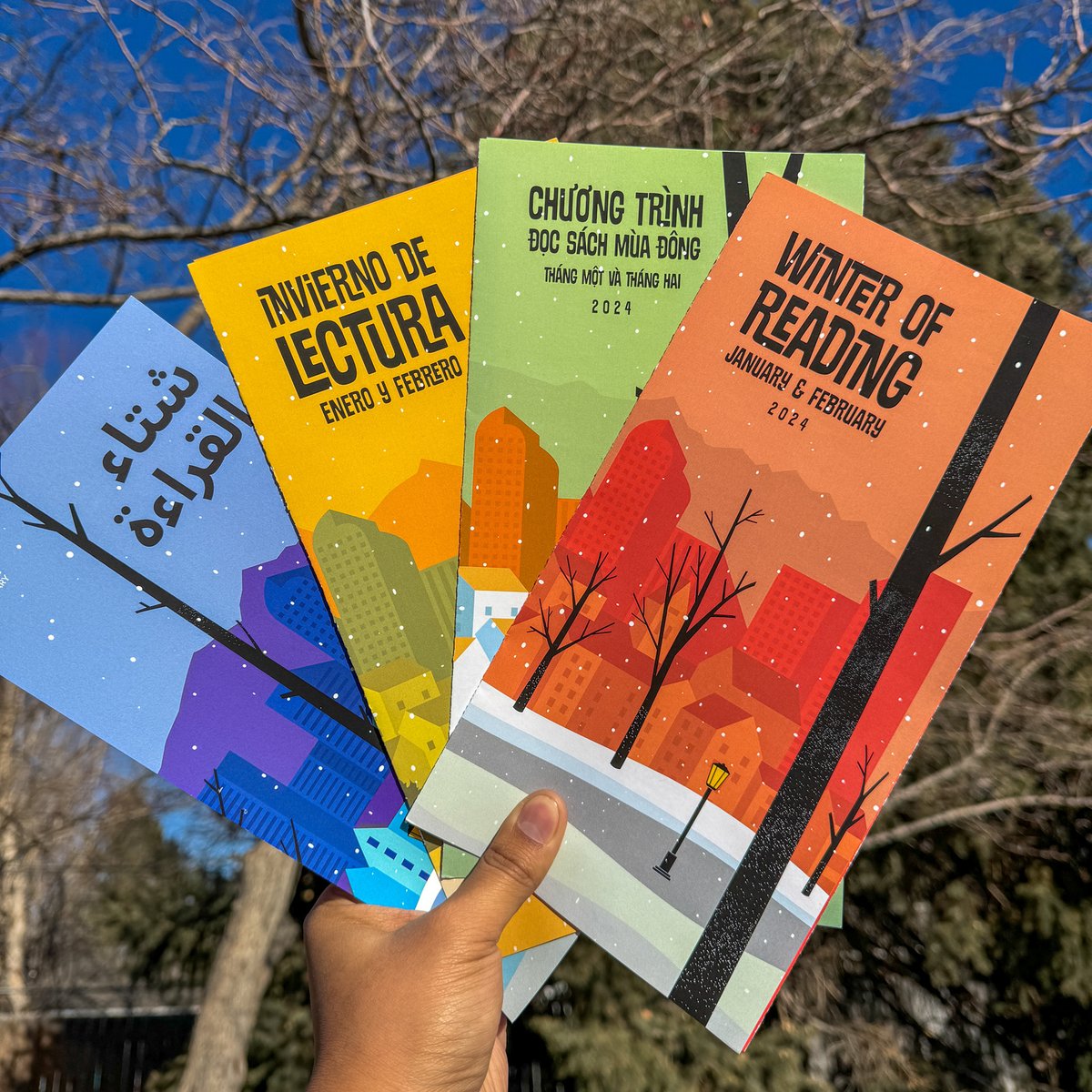 denverlibrary's tweet photo. Pick up your #WinterofReading brochure at any library location or print one at home! Brochures are available in English, Spanish, Vietnamese, and Arabic. Participate and win limited edition prizes. Learn more here: https://t.co/NbzlZh7SMw https://t.co/fWrQif45iF