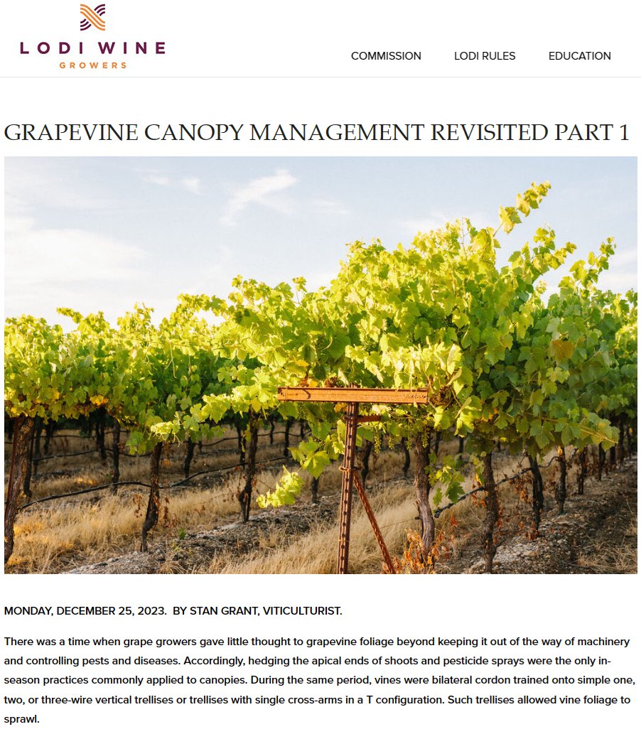 In a 2-part post, viticulturist Stan Grant notes that #canopymanagement is a newer practice, intro'd in the 1980s, leading to improved fruit quality and vine and vineyard production efficiency. Are greater and more consistent gains possible? #graperesearch is.gd/nHi287