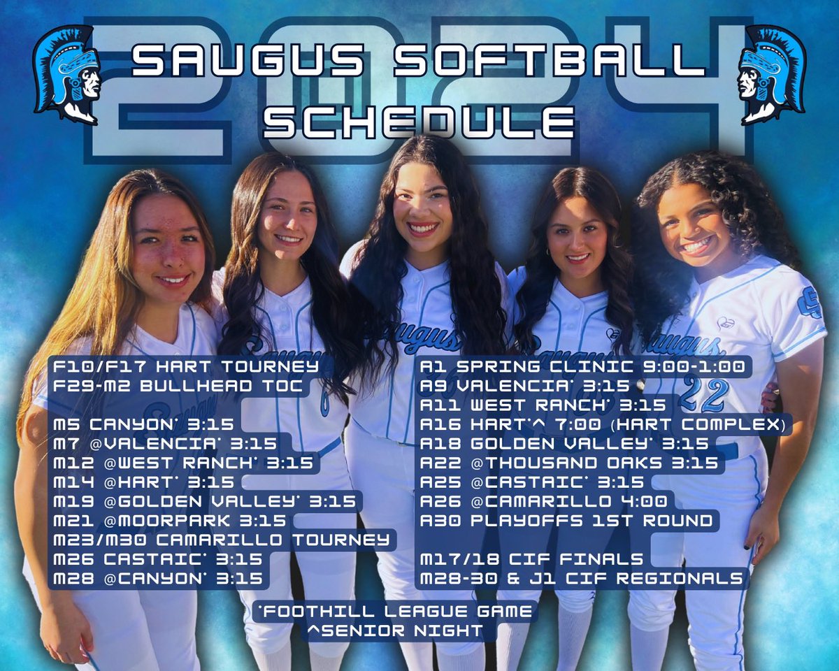 Save the dates! Our 2024 Saugus Softball schedule is out! Can’t wait to see you all at the games! 💙🥎🩵 #saugussoftball #2024SZN