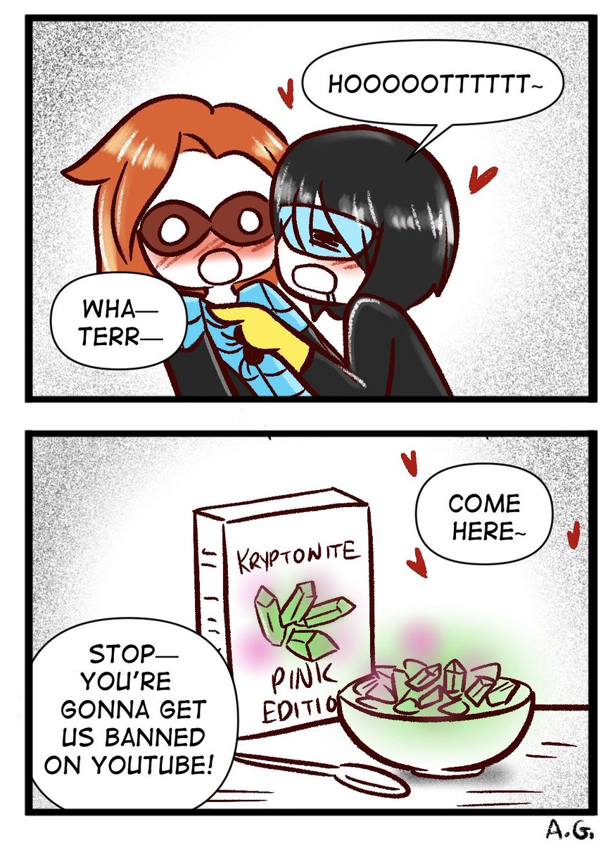 AG_Nonsuch's tweet photo. A #spiderling and #invinciblegirl comic on the joys of eating deadly materials 

Commissioned by @Saint_NerdGhost https://t.co/3nUZazQvRx
