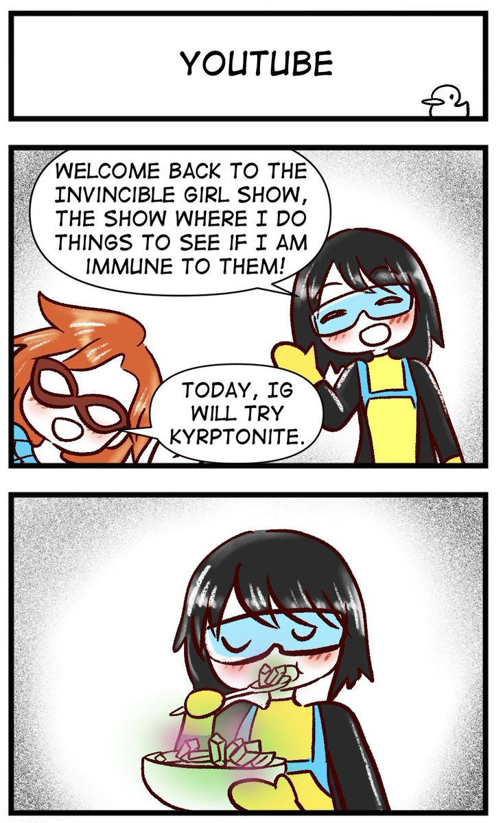 AG_Nonsuch's tweet photo. A #spiderling and #invinciblegirl comic on the joys of eating deadly materials 

Commissioned by @Saint_NerdGhost https://t.co/3nUZazQvRx