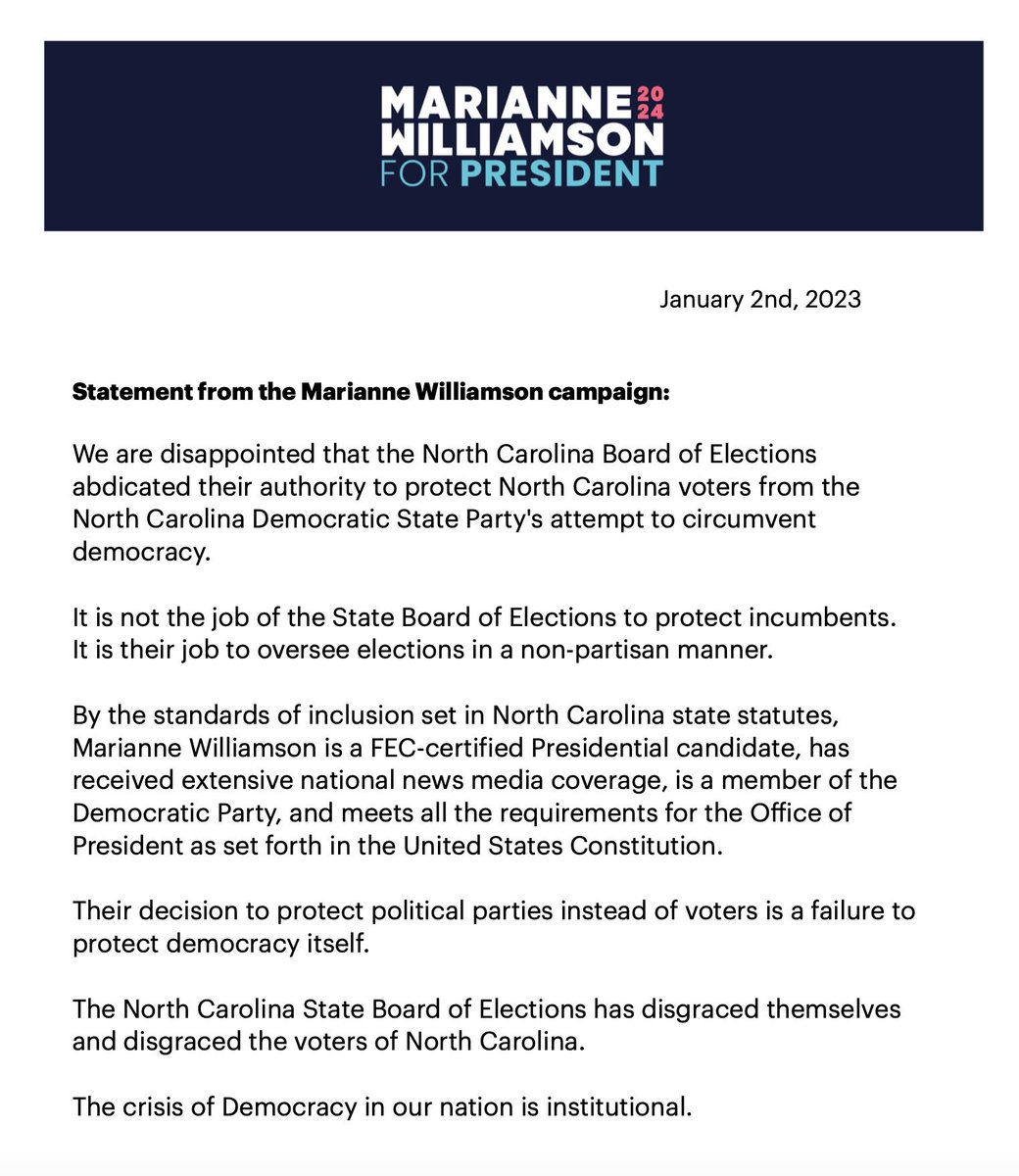 marwilliamson's tweet photo. North Carolina goes all in with the DNC. No Democrat but Biden gets to be on the ballot. https://t.co/JVqaJhQEd0
