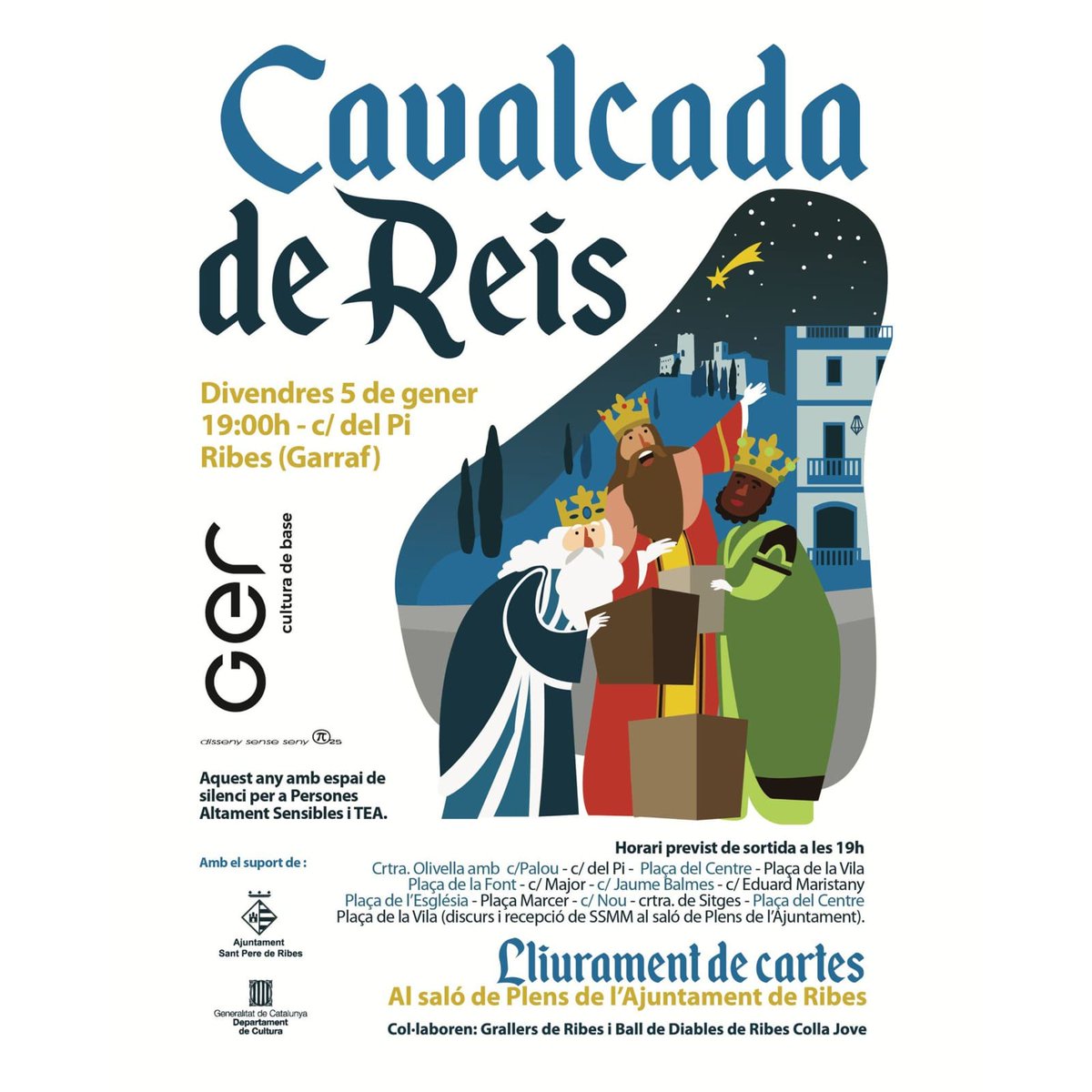 CollaJoveRibes's tweet photo. Els Reis d’Orient ja s’apropen i el so dels nostres timbals tornarà a acompanyar la seva comitiva pels carrers de Ribes. Encantats de col·laborar un any més en la cavalcada de l’@entitatger. Feu la carta, que ja queda poc. 👑🐪
🖌 @MorenoVendrell
#BallDeDiables 
#SPRibes https://t.co/zzyOaU1gxI