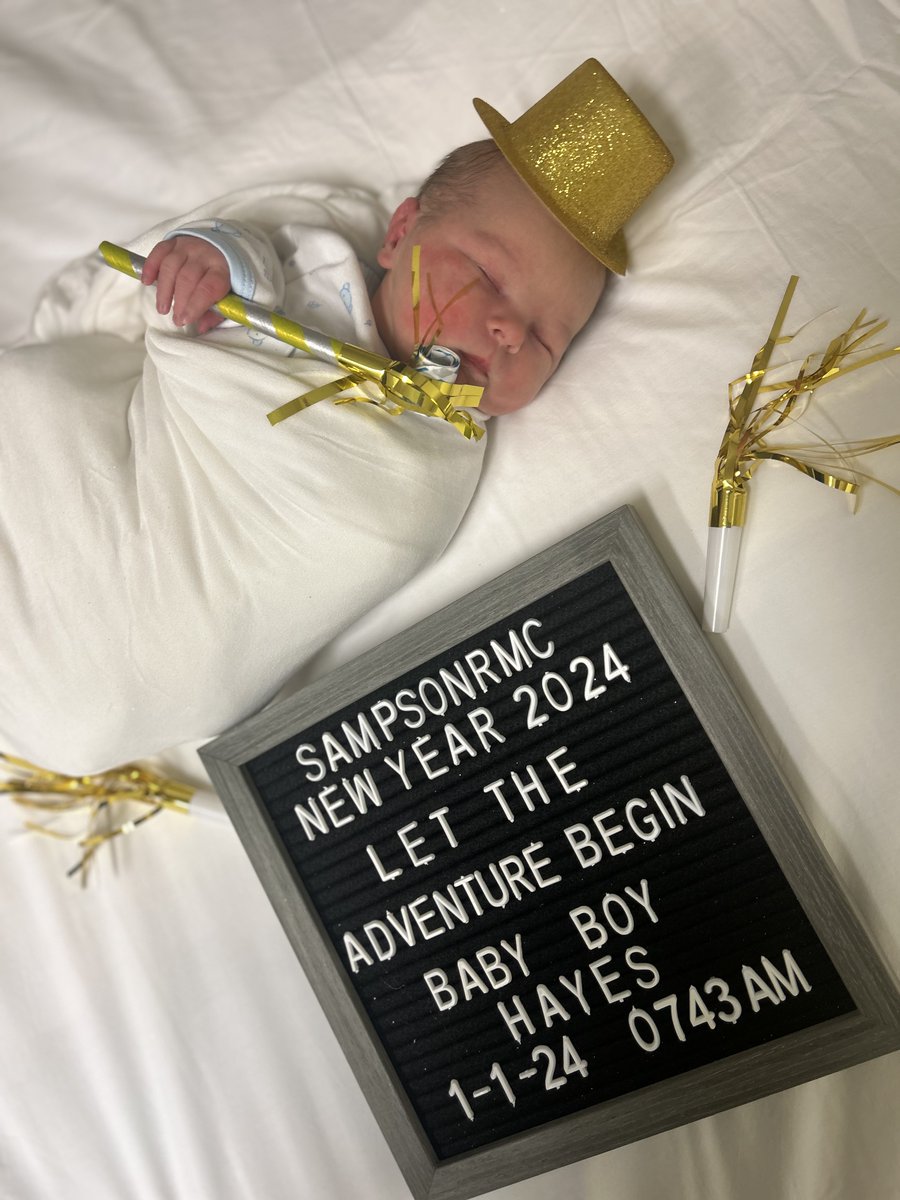 SampsonRMC's tweet photo. 👶🎉 Our hospital is thrilled to announce the arrival of the very first baby born in the new year!

🍼Baby boy Grayson Daniel Chandler arrived January 1, 2024 at 7:43 am weighing 8 pounds, 4.4 ounces and 20 inches long.
#FirstBabyOfTheYear #SampsonRMCBaby #WelcomeBaby2024 https://t.co/Ny3eQ18YVB