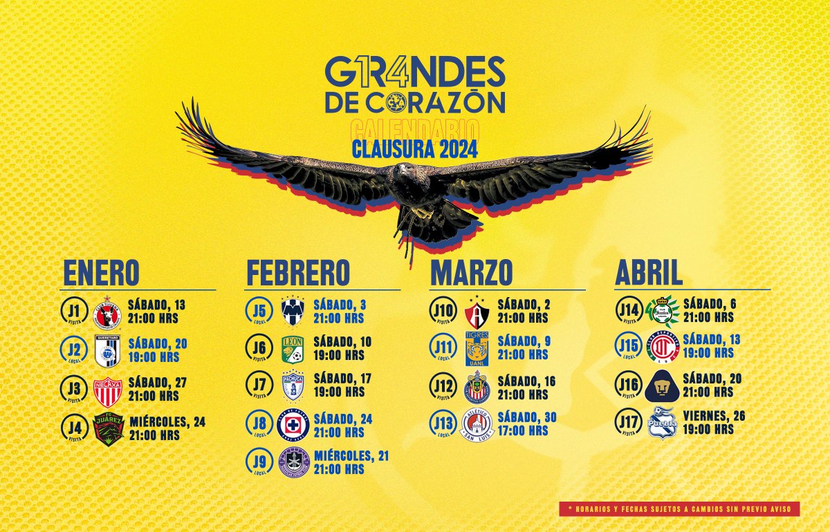 El Clausura 2024 está muy cerca 🦅

No olviden guardar su calendario 💙💛